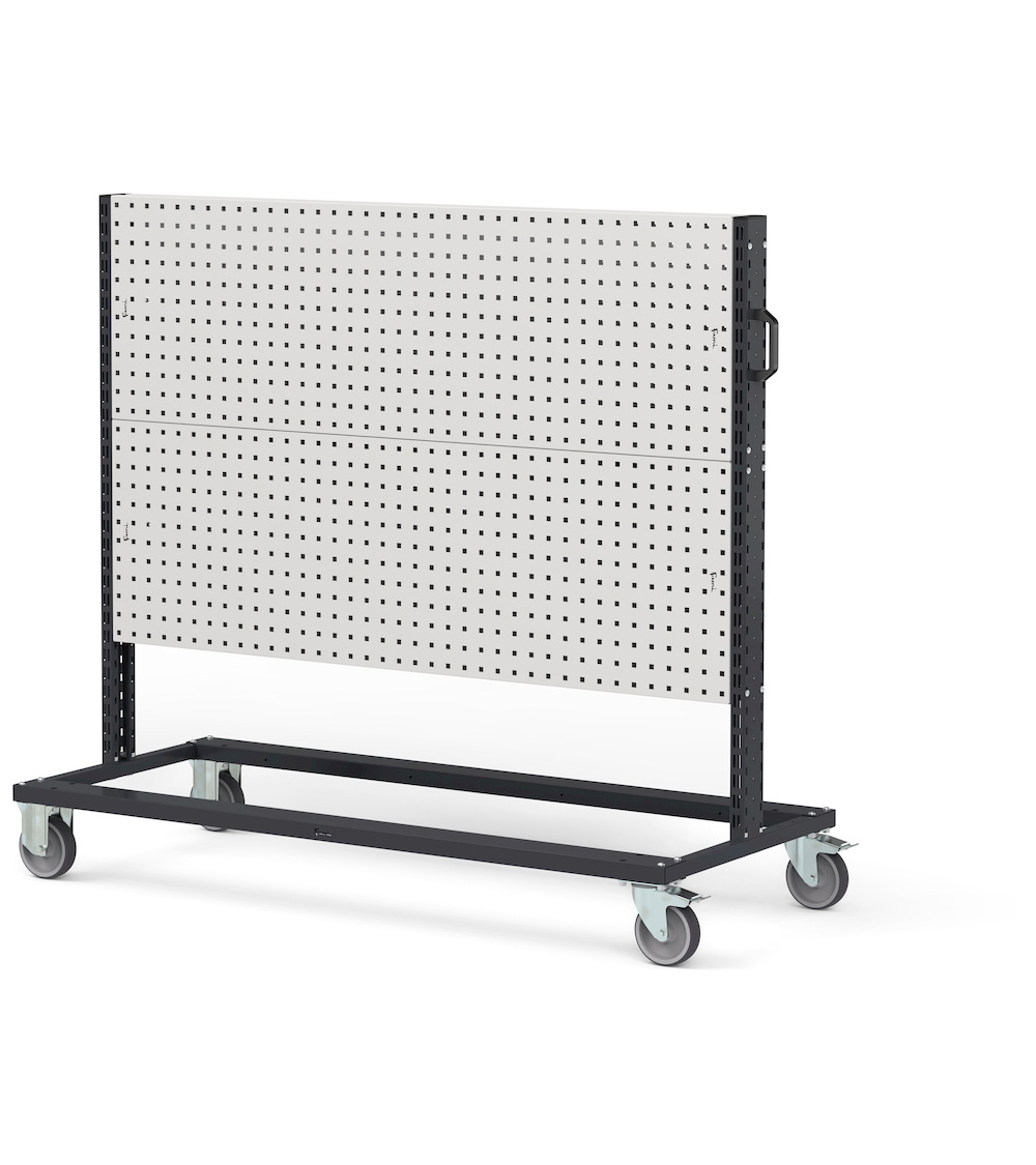 Bin Cart met 2-zijdig 2 of 3 perfo panelen boven elkaar 1552mmBx668mmDx1357/1965mmH BINCART1501/02 1